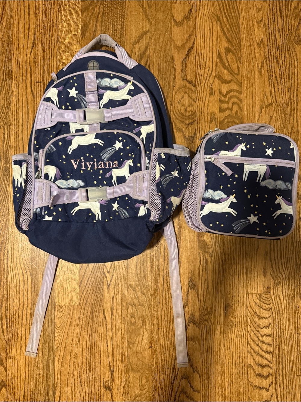 Pottery Barn Kid Mackenzie Navy Night Unicorn Glow-in the-Dark Backpack Lunchbox